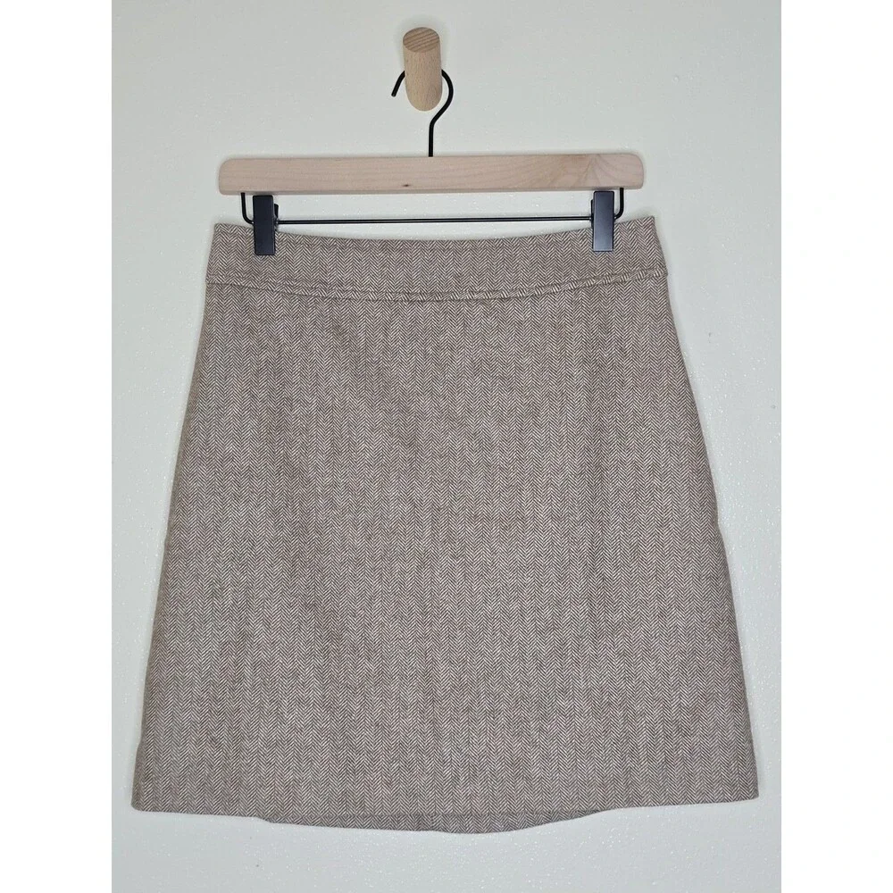 J.Crew Womens Size 4 Wool Blend Herringbone A-Line Skirt Beige NWT